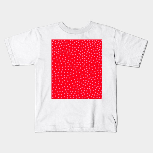 Pink Polka Dot Spots on Red Pattern Kids T-Shirt by OneThreeSix